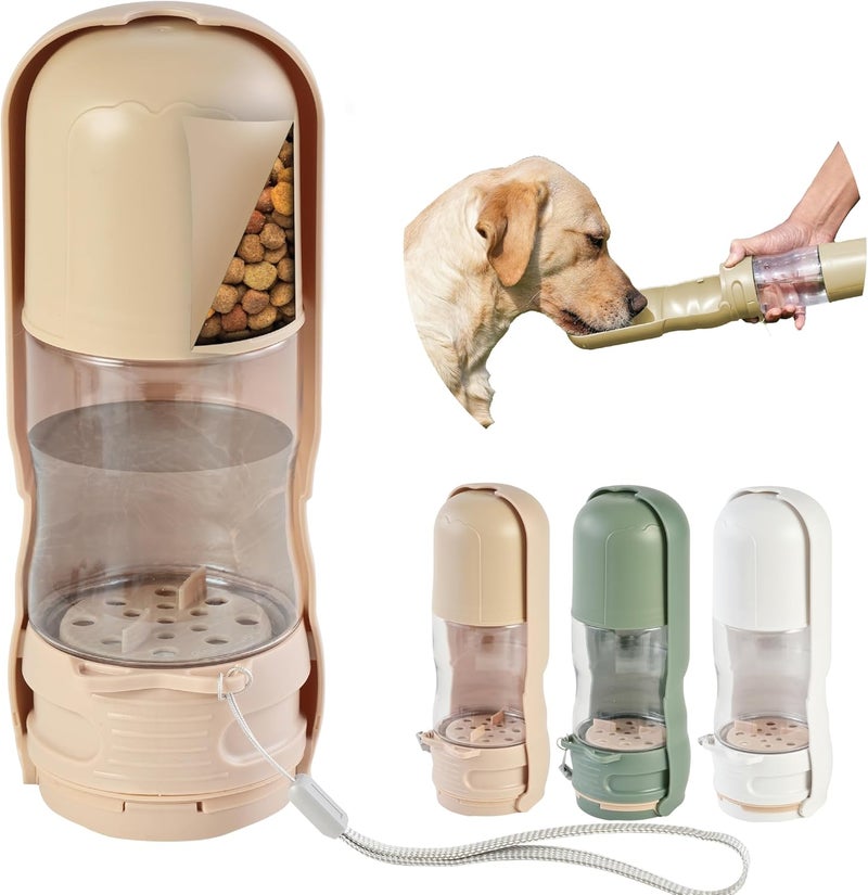 desired tools Portable Pet Food and Water Dispenser, 2 in 1 Cat & Small Dog Water Bottle & Food Container, Lightweight, BPA Free Pet Water Bottle Traveling Essentials for Walking & Hiking (Khaki, 13oz) - Image 1